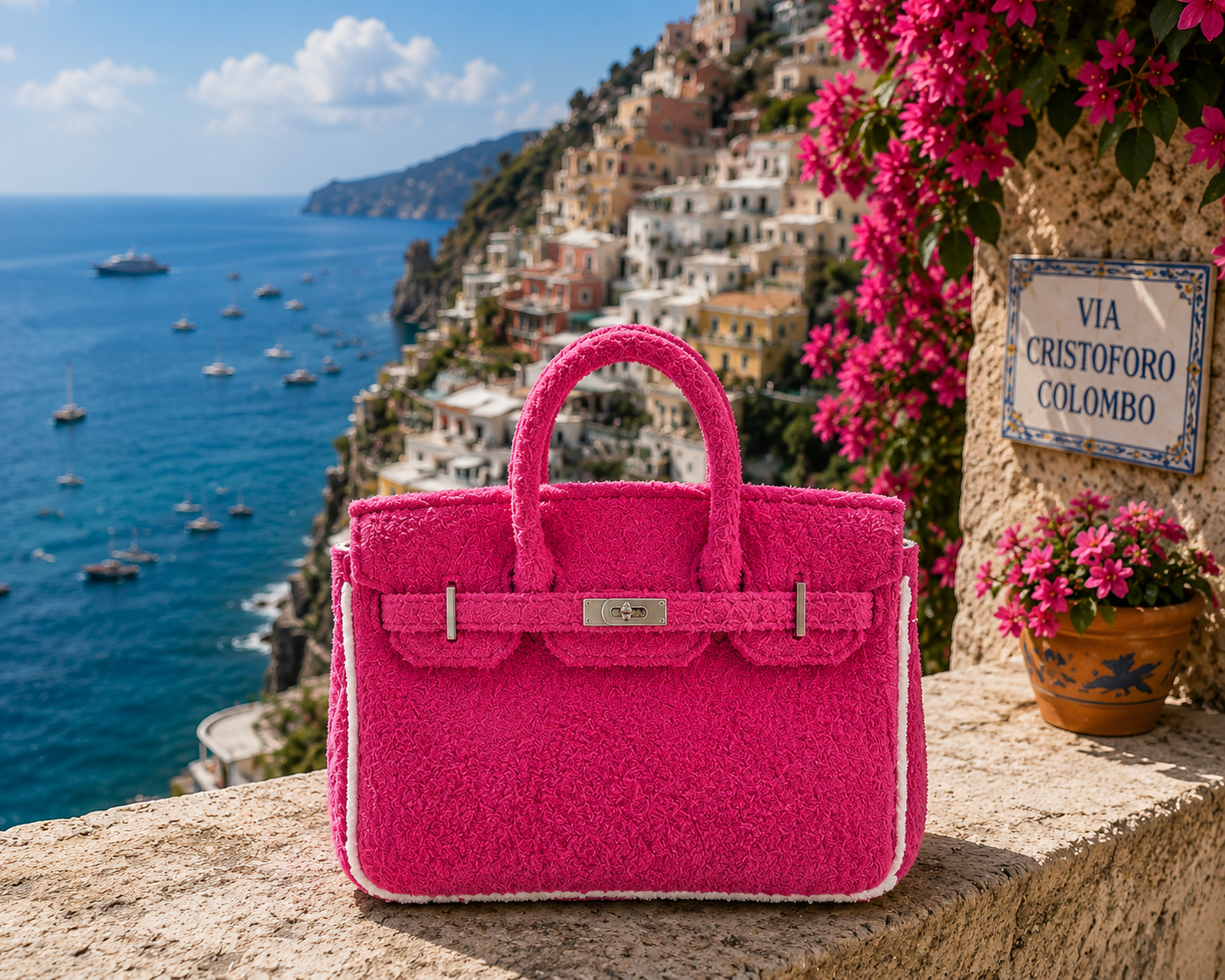 SMALL HOT PINK TERRY TOTE