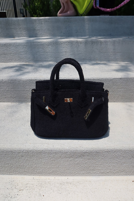 SMALL JET BLACK TERRY TOTE