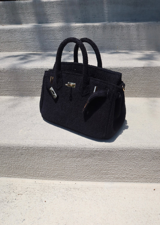 SMALL JET BLACK TERRY TOTE